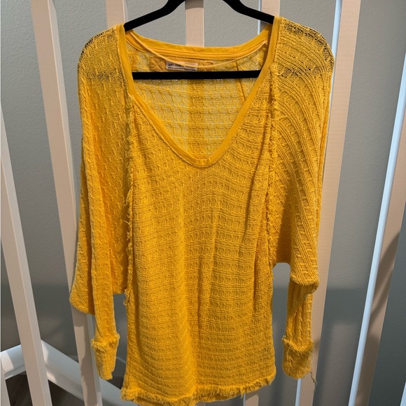 Free People Yellow V-Neck Knit Sweater (off shoulder option) - Picture 2 of 6